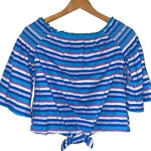 NWOT Cloud Chaser Girls Striped Smocked Tie Front Top X-Large 16 !